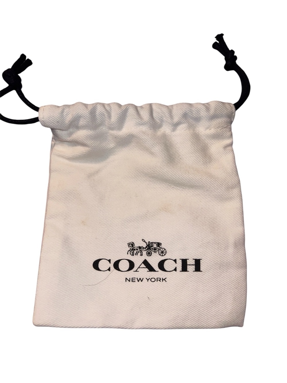Coach White Logo Drawstring Pouch with Black Strings